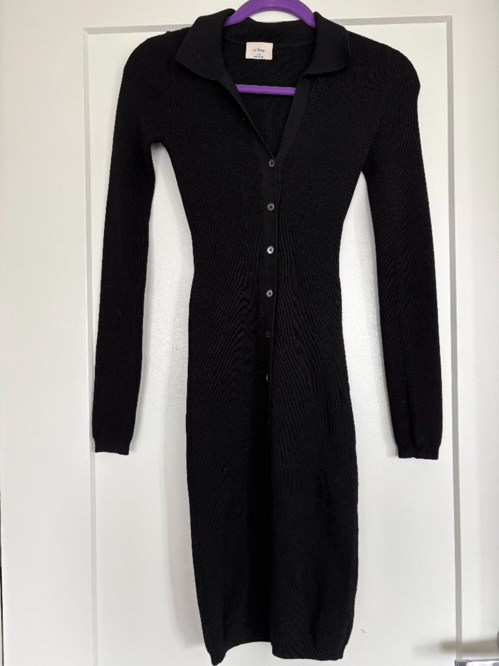 Wilfred Aritzia Cove Sweater Dress Black Ribbed Button Front Collared XXS